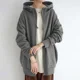 thumbnail image 2 of Sudadera gruesa con capucha para mujer, cárdigan largo con cremallera y bolsillos dobles, prendas de vestir exteriores, ropa de calle de tendencia, Color sólido, 2 of 5
