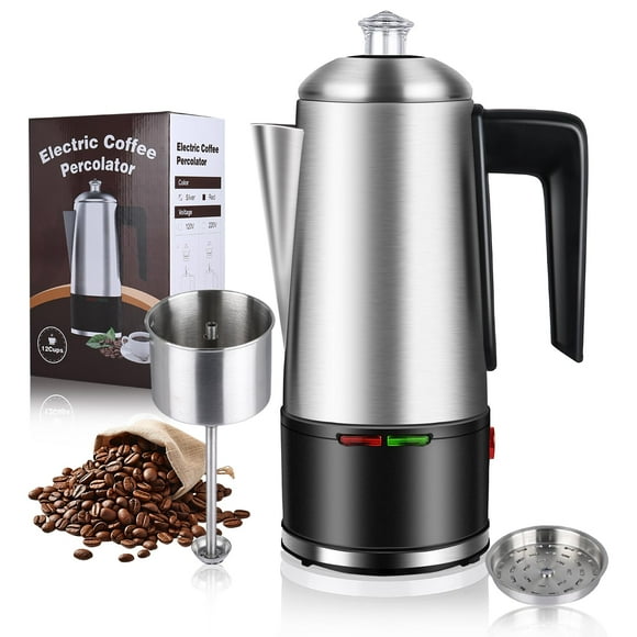 HOMOKUS Electric Coffee Percolator 12 CUPS Percolator Coffee Pot,800W Percolator Coffee Maker Stainless Steel with Clear Knob Cool-touch Handle,Coffee Pot Percolator Auto Keep Warm Function