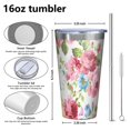 thumbnail image 4 of 16oz Tumblers Pioneer Flower Floral Print Pattern Stainless Steel Vacuum Insulated Double Wall Travel Tumbler Cups Mug with Lid and Straw,Cleaning Brush for Coffee,Tea, 4 of 4