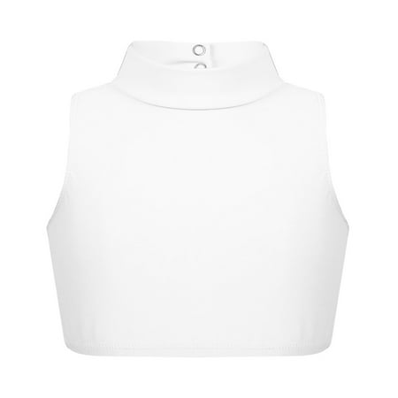 Venjoe Girls Kids Sleeveless Criss Cross Back Mock Neck Crop Top Dance Sports Bra Dancewear Latin Ivory 8