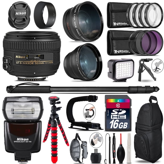 Nikon AF-S 50mm 1.4G + SB-700 AF Speedlight - LED LIGHT - 16GB Accessory Kit (International Version)
