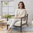thumbnail image 4 of PAPROOS Accent Chair Set of 2, Mid-Century Modern Armchair with Solid Wood Frame and Pillow, Velvet Fabric Upholstered Reading Chair for Living Room Bedroom, Beige, 4 of 11
