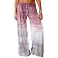 thumbnail image 2 of Staron Women's Casual Loose Gradient Printed Yoga Sport Pants Wide Leg Long Pants Elastic Waist Comfy Relaxed Travel Beach, Wine 3XL, 2 of 3