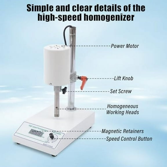 High Speed Homogenizer Lab Disperser Emulsifier, 8000-22000 RPM Speed Adjustable, 5-1000Ml Processing Capacity, W/ 2 Working Heads(12Mm&18Mm, Length 120Mm) 220W Homogenizer