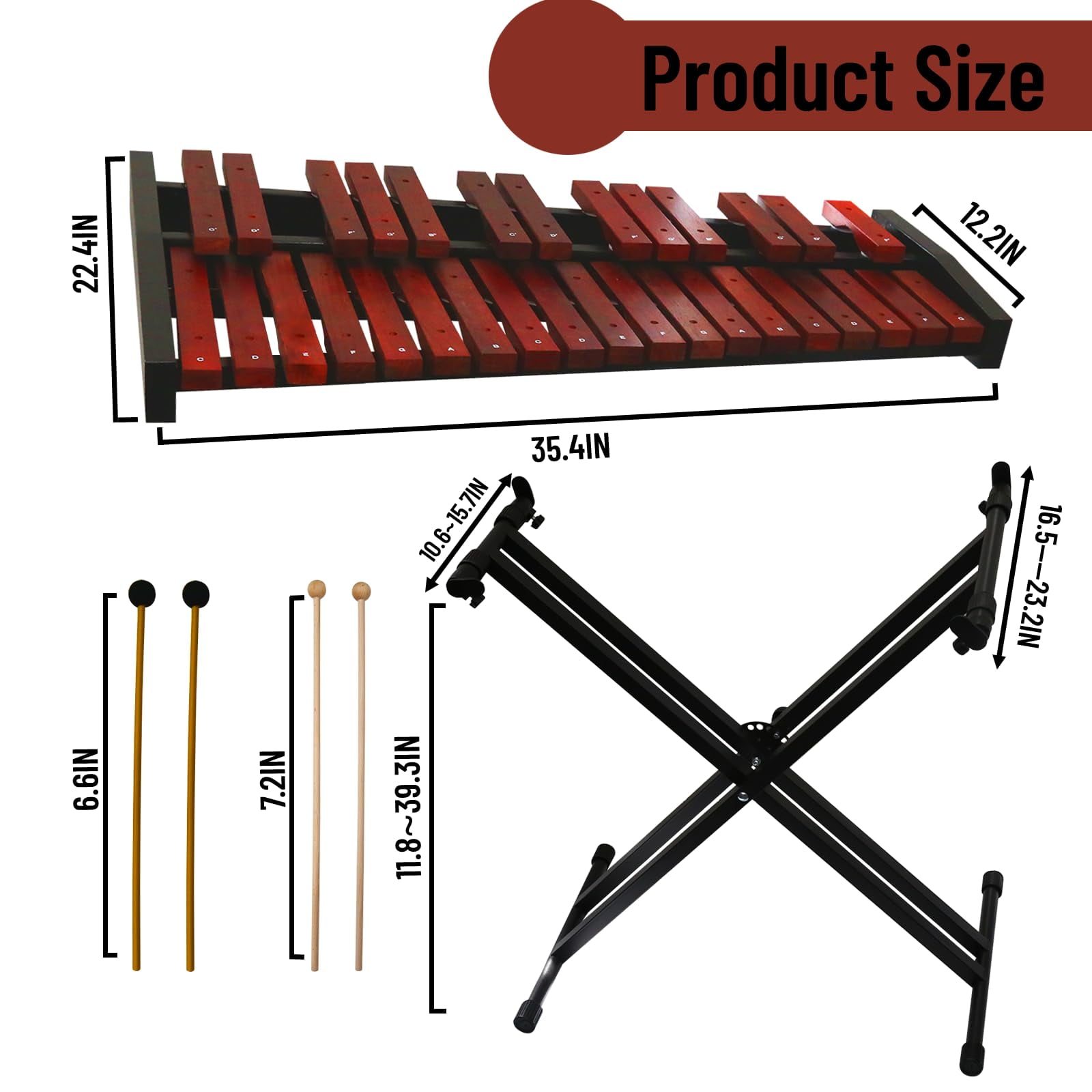 Marimba, 32 Key Wooden Adult Xylophone with Mallets and Adjustable Stand Professional Marimba for Beginners and Students Professional (Wooden)
