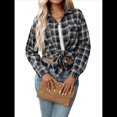 thumbnail image 2 of Camisa Abotonada para Mujer, Camisa A Cuadros, Larga, Solapa, Informal, para Negocios, Trabajo Azul Oscuro M, 2 of 10