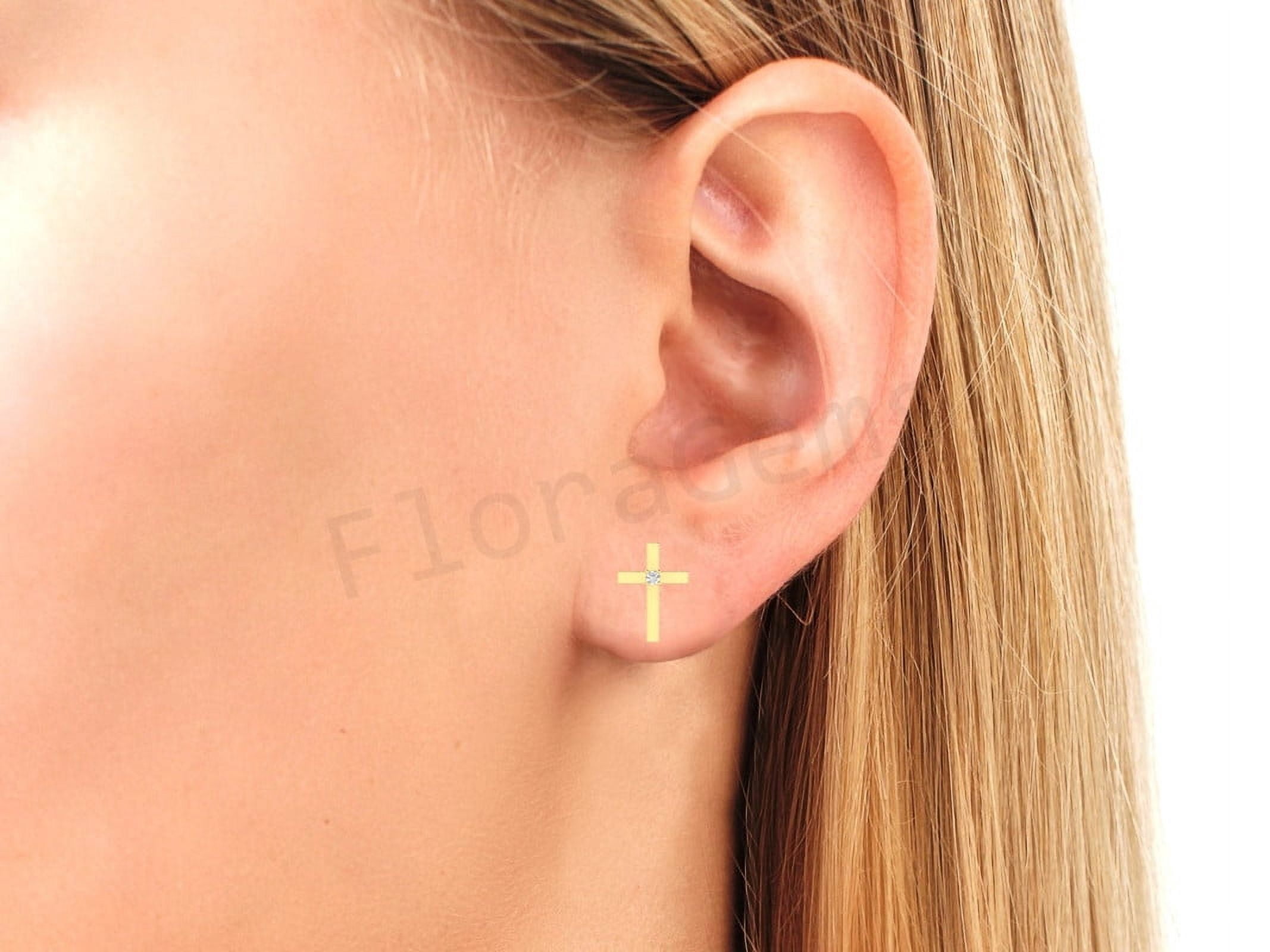 Cross Stud Earrings For Women's In 14K Yellow Gold Over 925 Sterling Silver Screw Back Earrings Gift For Wife
