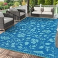 thumbnail image 3 of Reversible Outdoor Rug Waterproof, Vintage Plastic Straw Carpet with Portable Bag, UV Resistant Lightweight Patio Mat for Backyard Beach RV Deck, Navy Blue+White, 3 of 13