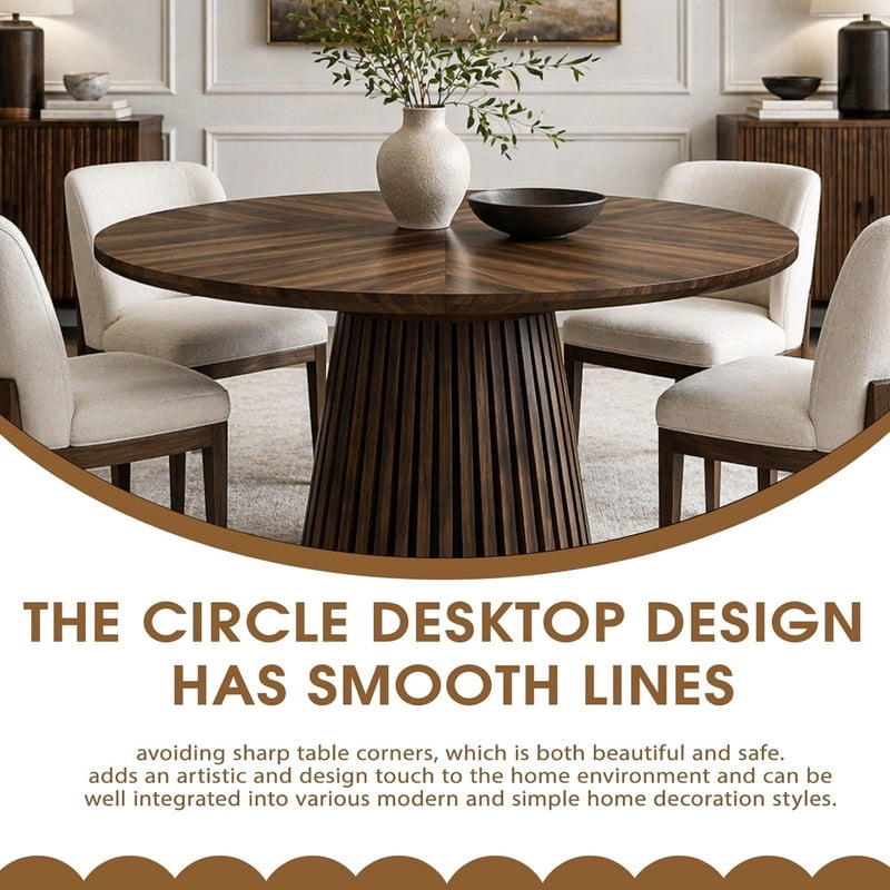 47.24'' Round Wooden Dining Table for 4, Accent Kitchen Dinner Table with Splicing Design Tabletop & Fluted Base