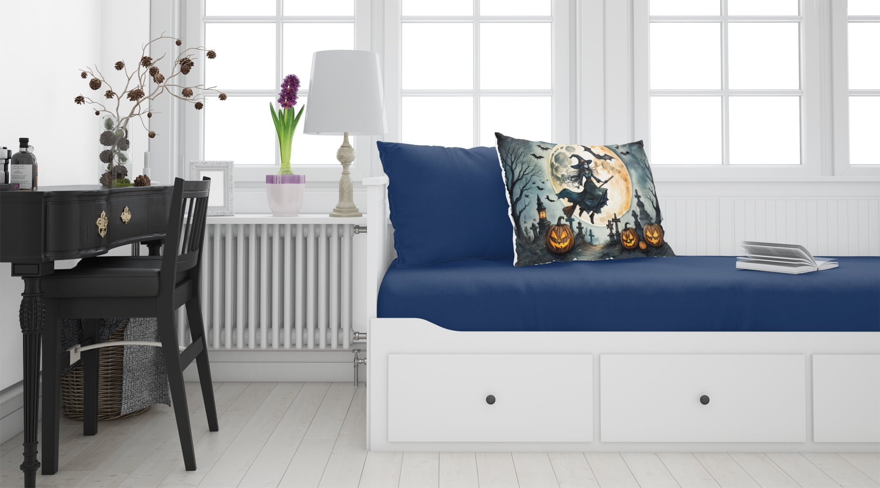 Flying Witch Spooky Halloween Fabric Standard Pillowcase