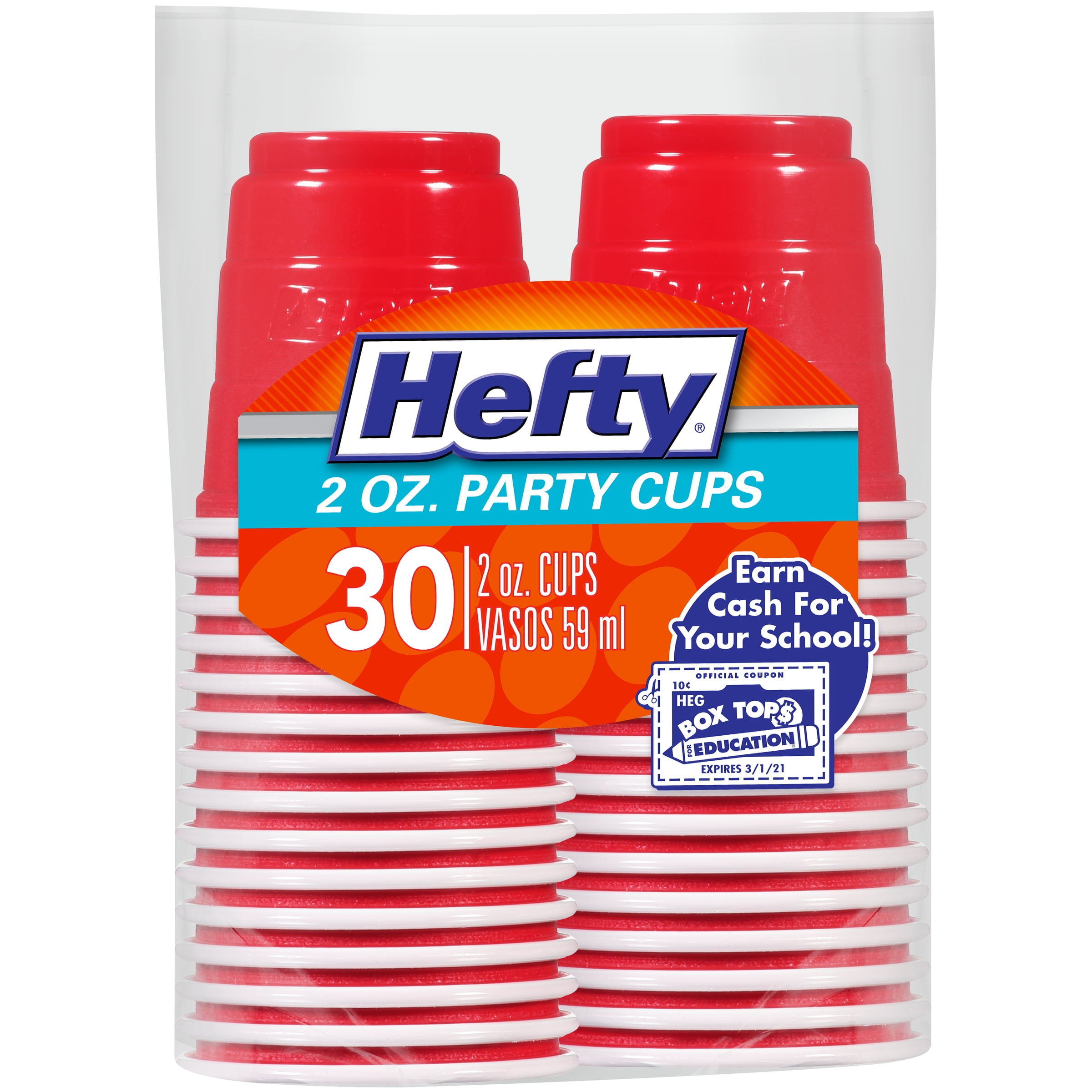 Hefty Red Plastic Party Cups, 2 Ounce, 30 Count