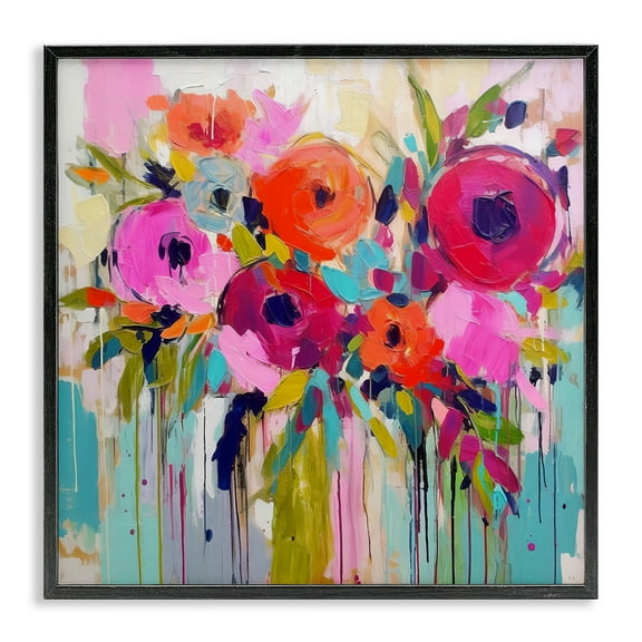 Stupell Industries Bold Drip Roses Plants & Flowers Painting Black Framed Art Print Wall Art, 12 x 12