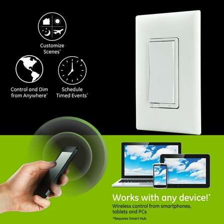 GE - Z-Wave Plus Wireless Smart In-Wall Dimmer Switch - White