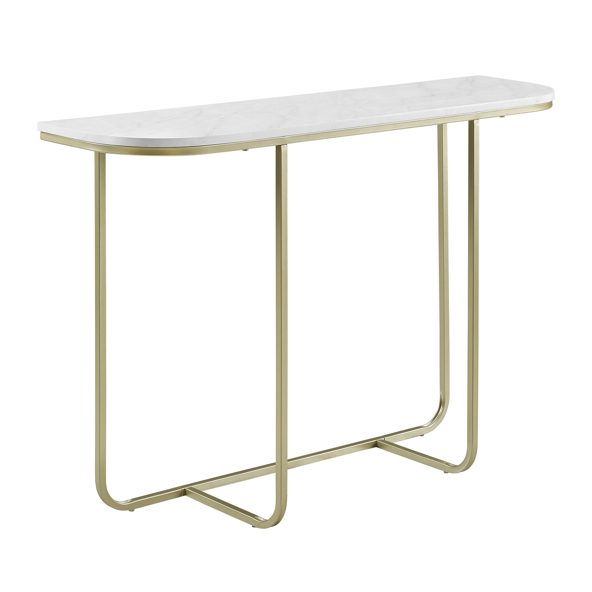 Manor Park Modern Curved Entry Table, White Faux Marble/Gold