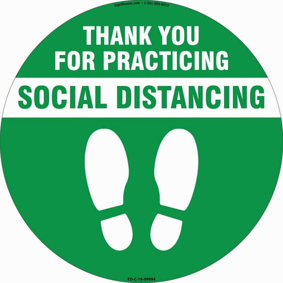 SignMission Non-Slip Floor Graphic Coronavirus Vinyl Decal - Thank You for Social Distance Green - Pack of 3
