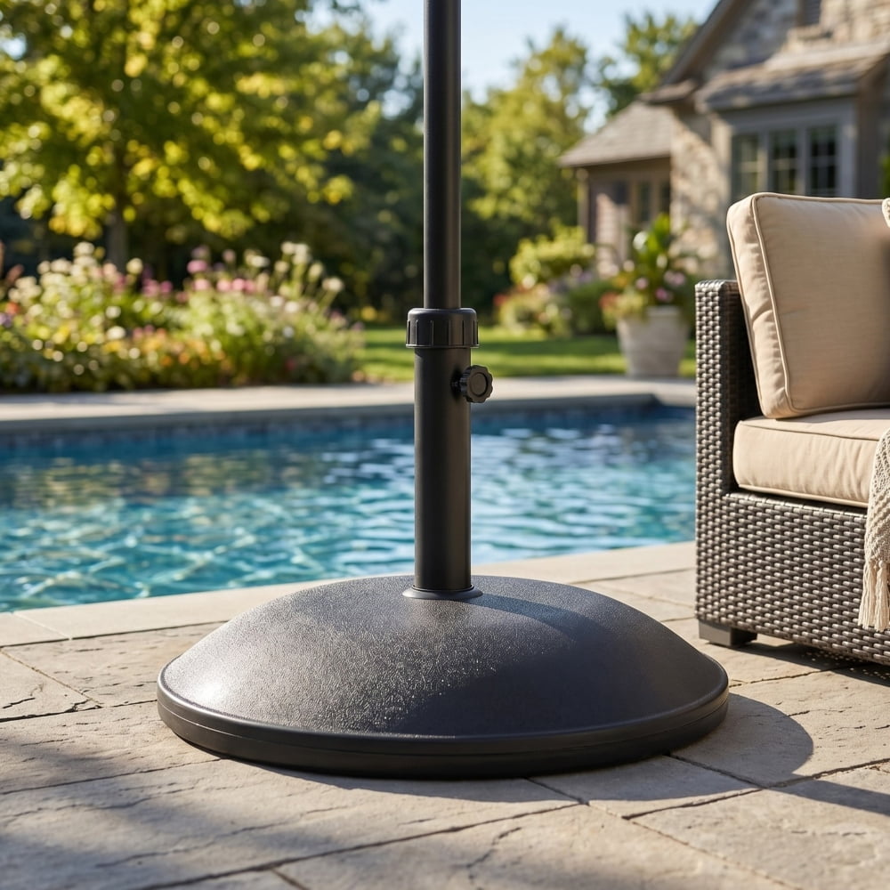 Outdoor 35-lb Round Brown Resin & Concrete Patio Umbrella Base, Weather-Resistan