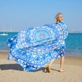 thumbnail image 6 of Boho Beach Blanket Sandproof Waterproof Extra Large Blanket for 1-6 Adults Size 79"x79" with Ground Mails, Pouch Bag, Anti Sand, Outdoor Blue Blanket, 6 of 6