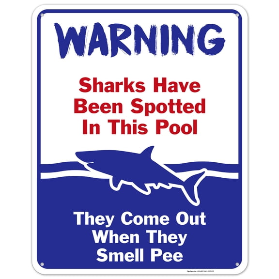 Swimming Pool Sign, Sharks Have Been Spotted in This Pool, Pool Rules,
