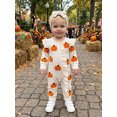thumbnail image 5 of RUINIXCW Newborn Baby Girl Halloween Outfit Infant Baby Girl Fall Winter Clothes Waffled Romper Pumpkin Ghost Embroidery Ruffled Long Sleeve Zipper Jumpsuits Headband Set, 5 of 9