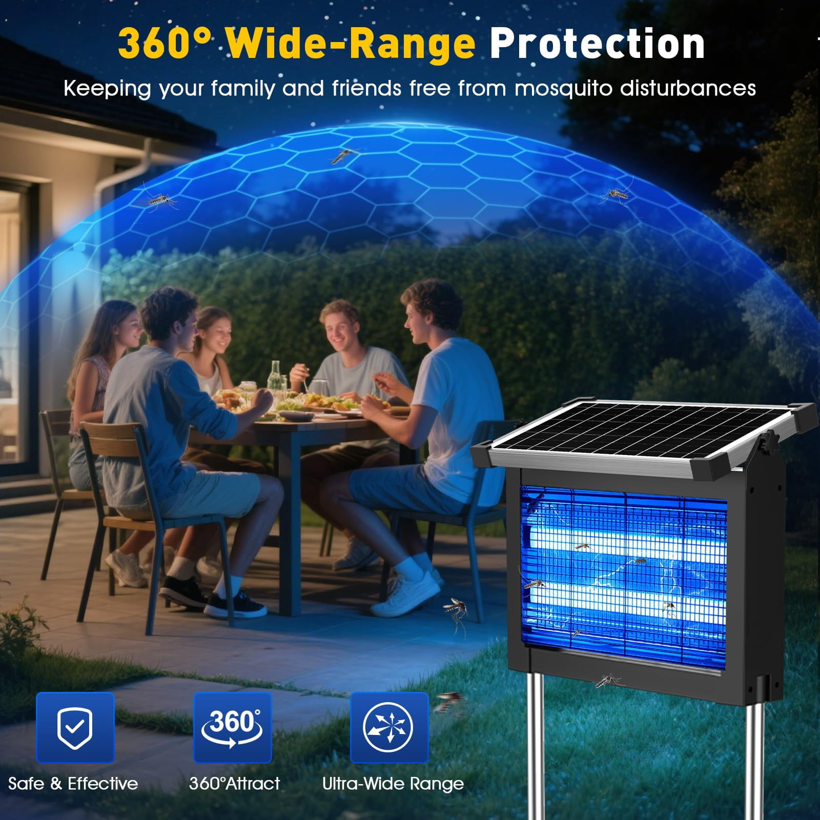 Solar Zapper Outdoor  4500v Mosquito Waterproof 1/2 Acre Coverage Rechargeable Electric Fly Cordless Portable Traps For Backyard Patio Camping Indoor