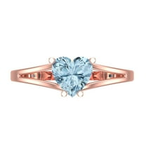 1 ct Heart Cut Simulated Blue Diamond Solitaire 18K Rose Gold Womens Engagement Ring