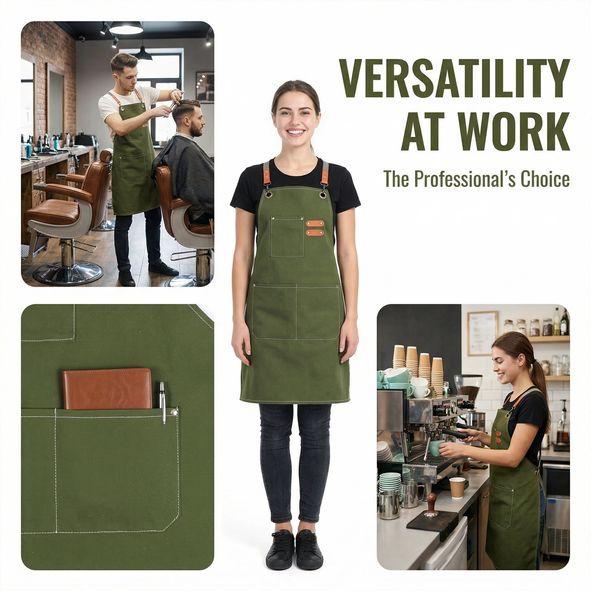 Unique Bargains Adjustable Long Waist Kitchen Apron with Pockets for People Green