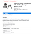 thumbnail image 2 of Ignition Lock Cylinder - Compatible with 1972 - 1974 Dodge Challenger 1973, 2 of 2