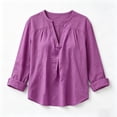 thumbnail image 6 of Bovxnpu Women Long Sleeve Button Down Shirts Cotton Linen Dressy Casual Blouses Women's Fall Cotton Linen V Neck Long Sleeve Vintage Casual Shirt Tops, 6 of 6