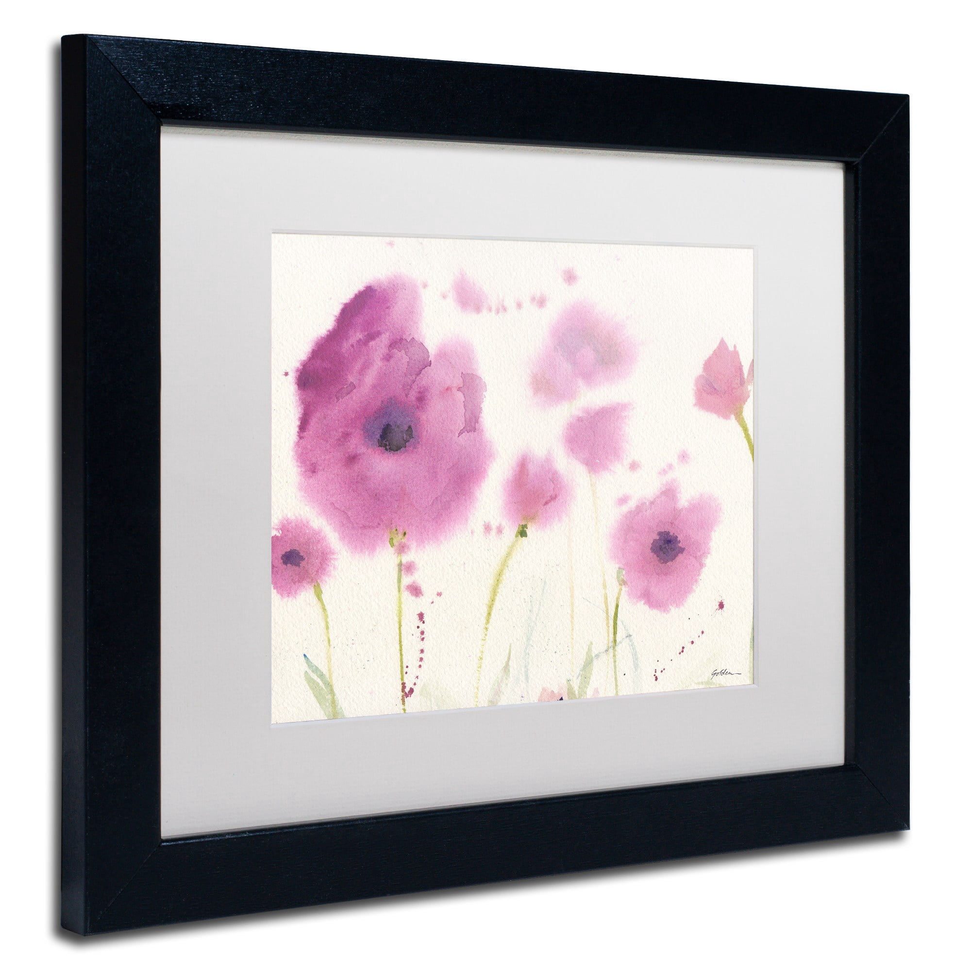 Trademark Fine Art "Purple Poppies" Canvas Art by Sheila Golden, White Matte, Black Frame