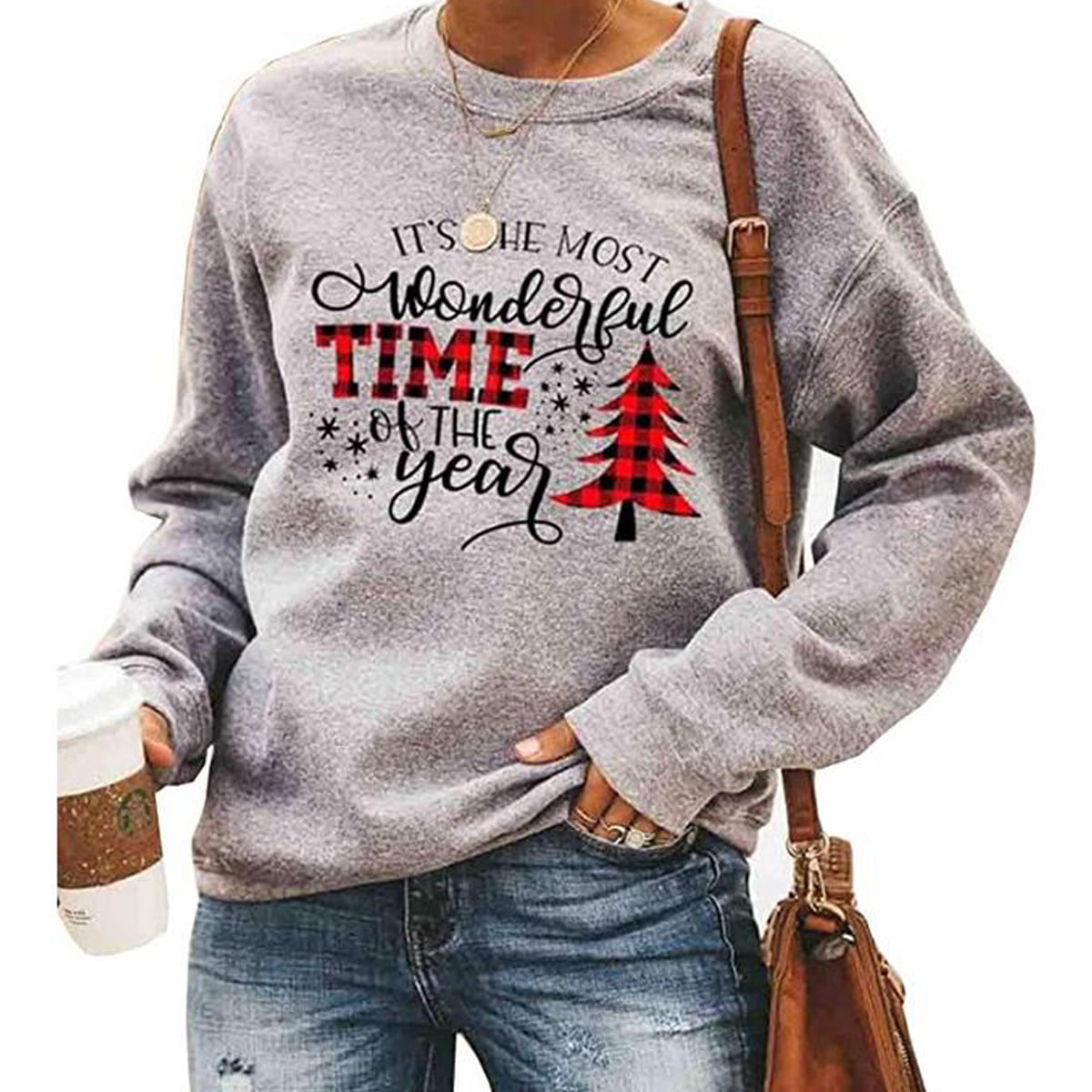Its The Most Wonderful Time of The Year T Shirt Women Plaid Christmas Tree Tunics Sweatshirt with Pocket Plus Size