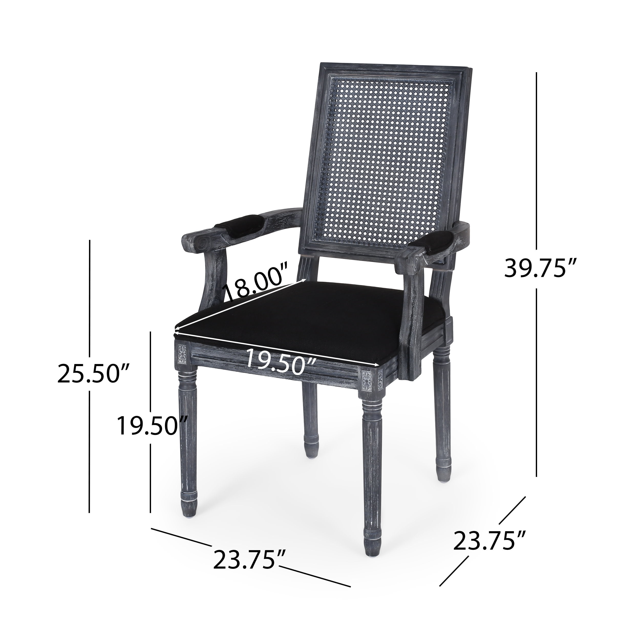 Noble House Midland Fabric Upholstered Wood and Cane Expandable 7 Piece Dining Set, Gray and Black