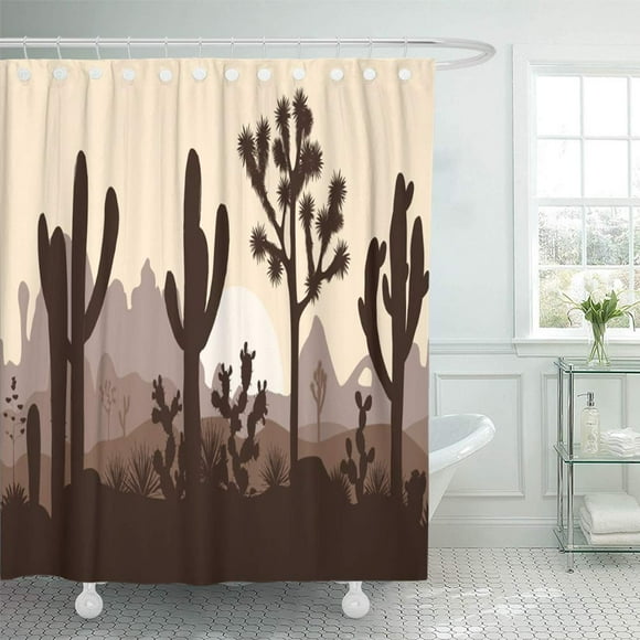 BSDHOME Desert with Silhouettes of Joshua Trees Opuntia and Saguaro Cacti Mountains Bathroom Shower Curtains 60x72 inch