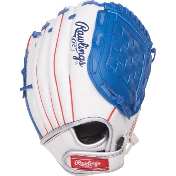 Rawlings Players Series 11" Youth Baseball/TBall Glove, White/Blue/Red