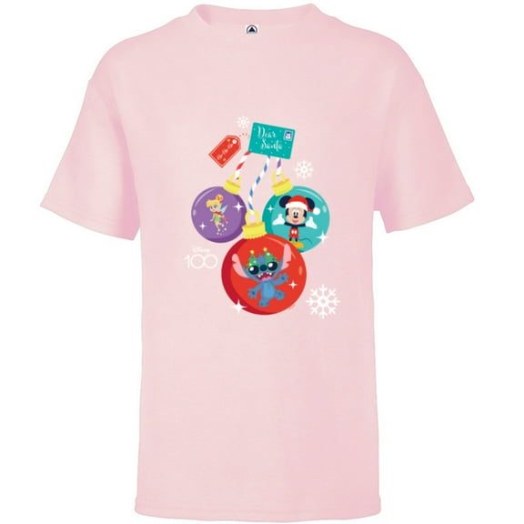 Disney 100 Mickey Stitch Tinker Bell Christmas Ornaments - Short Sleeve T-Shirt for Kids - Customized-Soft Pink