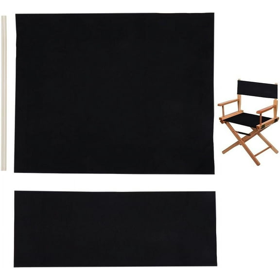 Cloth Chair Replacement with 2 Wood Sticks for Director Chair Makeup Chair Seat and Back Black 195~420x530x2.5mm