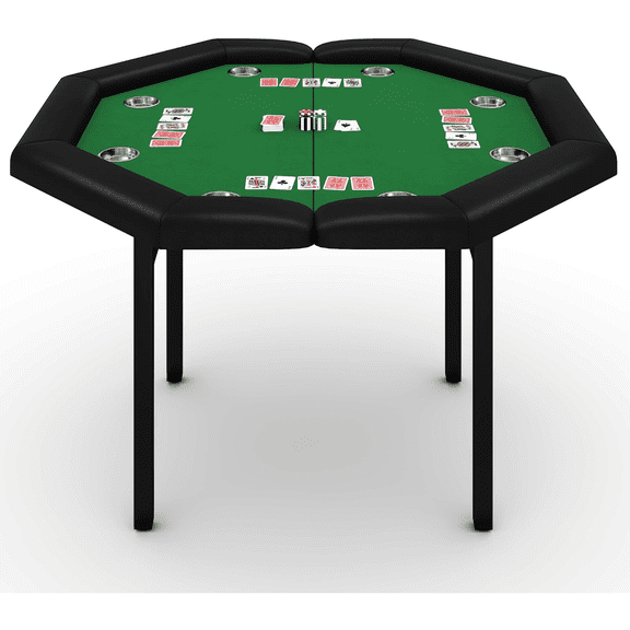 48" Poker Table Top,8 Player Foldable Texas Holdem Poker Table with Padded Rails & Cup Holders,Portable Game Table for Home Party & Game Night