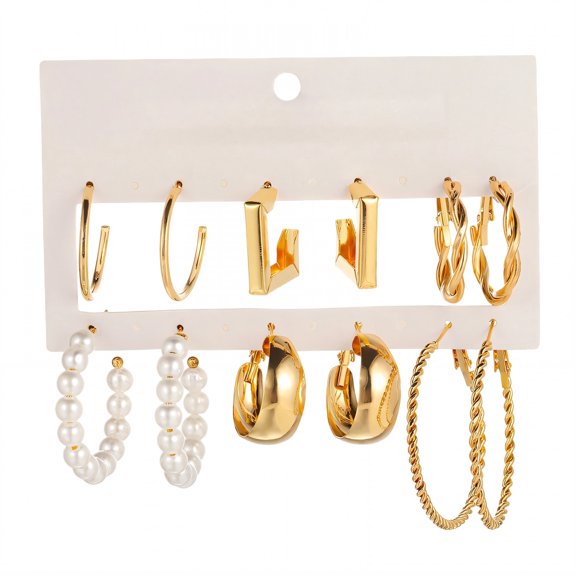 DESIGNICE 6Pairs Hypoallergenic Earrings for Women Metal Alloy Large Gold Hoop Earrings Retro Earrings for Women Trendy Womens Gifts for Birthday Style5