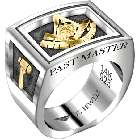 - Mens Two-Tone Past Master 0.925 Sterling Silver and 14k Yellow Gold Masonic Ring