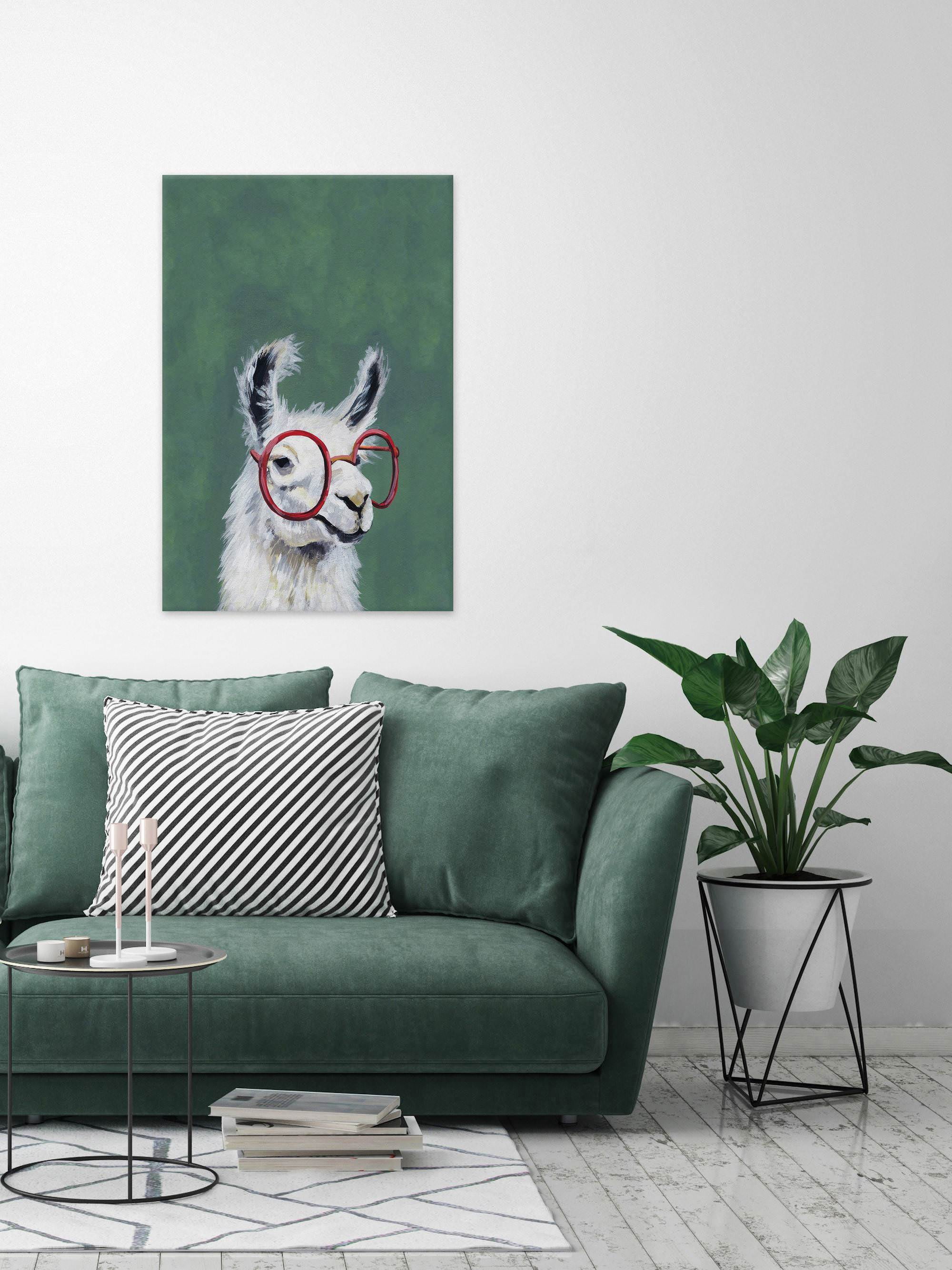 Red Llama Glasses Painting Print on Wrapped Canvas