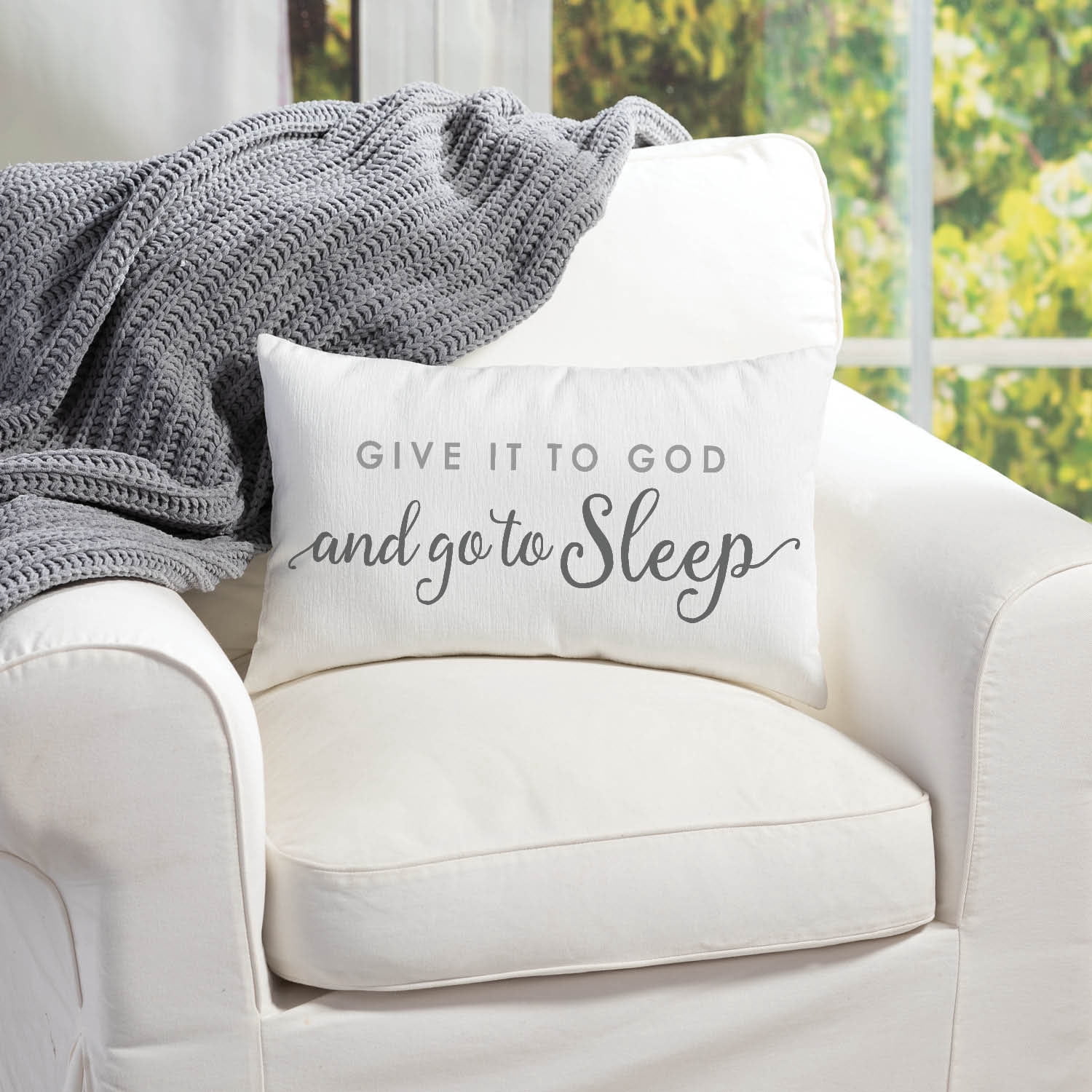 Personalized Planet Give It To God and Go To Sleep Lumbar Throw Pillow with White Rectangular Removable Cover | Spiritual Decoration for Chair Sofa Couch Living Room or Bedroom of Faith | 20x12