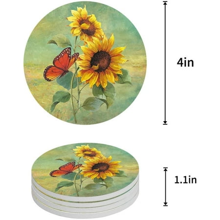 

ZHANZZK Sunflowers Set of 8 Round Coaster for Drinks Absorbent Ceramic Stone Coasters Cup Mat with Cork Base for Home Kitchen Room Coffee Table Bar Decor