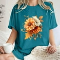 thumbnail image 2 of gbyLJF Short Sleeve Shirts for Women Plus Size Drop Shoulder T Shirts 2024 Trendy Floral Print Crew Neck Tee Tops Blue M, 2 of 7