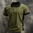 thumbnail image 4 of Men's US 250th Anniversary Vintage Color Block Polo Shirt with Side Stripe Detail and American Flag Patch Featuring Short Sleeve Turn-Down Collar Army Green L, 4 of 5