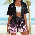 thumbnail image 4 of Avrnliq Womens Black Cherry Blossom Galaxy Print Kimono Two Piece Set - Open Front Short Sleeve Top & High Waisted Shorts, Casual Loungewear Beach Cover Up,Size L, 4 of 6