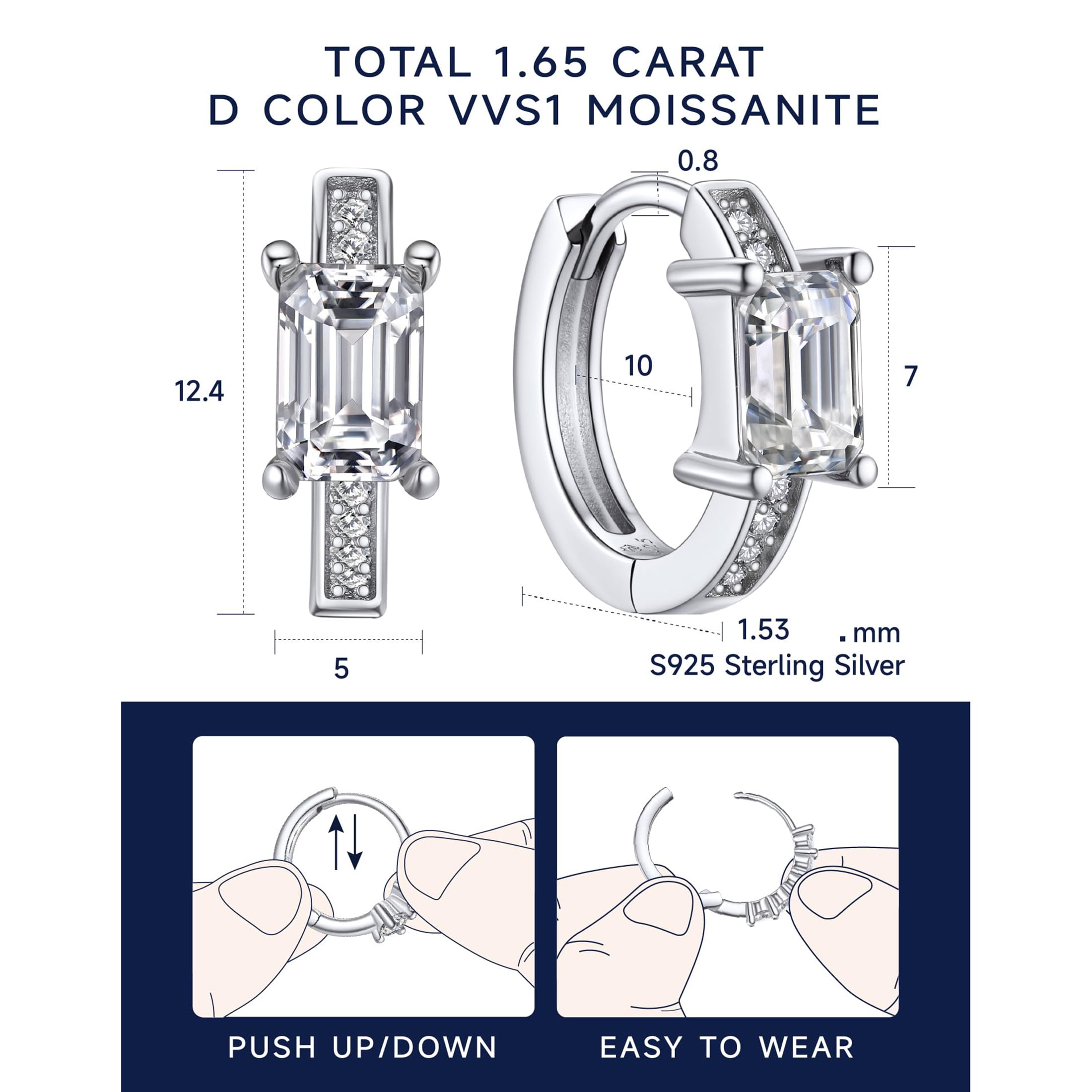 MomentWish Earrings for Women, Moissanite Jewerly Gifts for Her, Simulated Diamond 925 Sterling Silver Hoop Earrings