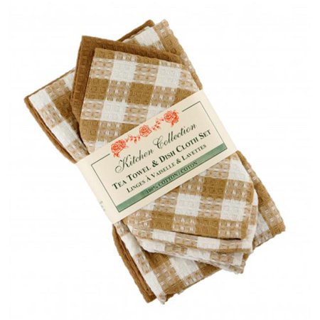 

2 Tea Towels Plus 2 Dish Cloths Set Toro Beige Check