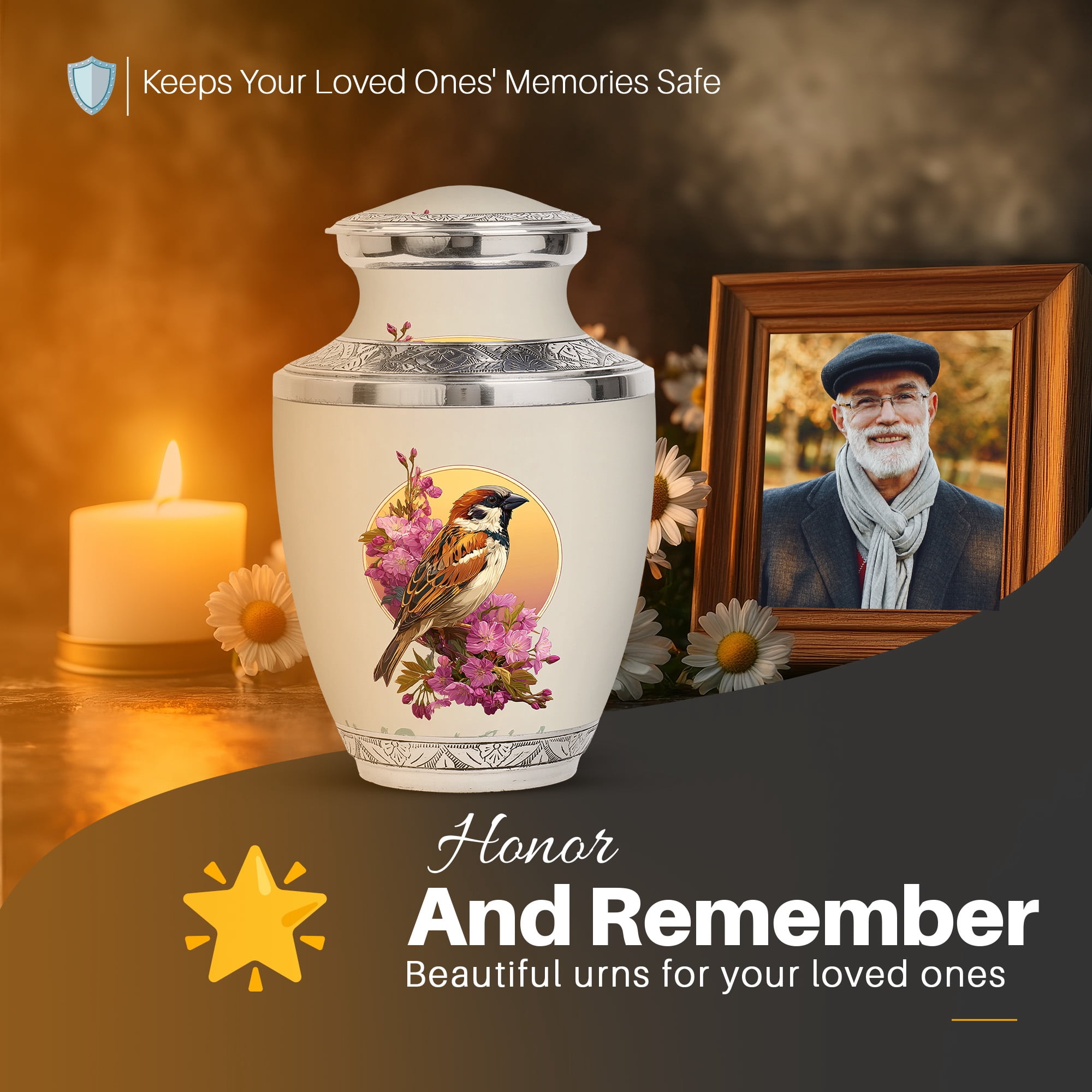 Yatskia Sparrow Urn for Ashes for Women, Funeral Burial Urns for Human Ashes Adult Man, Decorative Urns for Human Ash, (Tasty Large, 10 Inch)