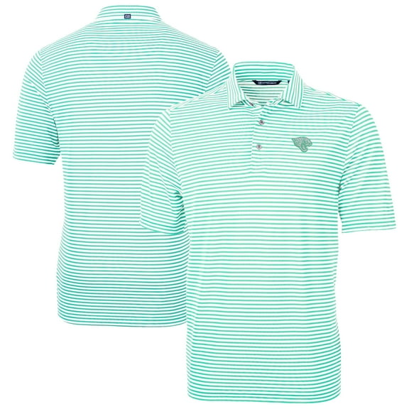 Men's Cutter & Buck Green Jacksonville Jaguars Virtue Eco Pique Stripe Recycled Polo