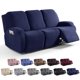 thumbnail image 1 of Nvzi Funda de sofá elástica de jacquard, funda de poliéster para sillón reclinable, fácil de instalar, lavable, protector de sofá de 3 plazas (azul oscuro), 1 of 3