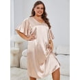 thumbnail image 2 of ebukurty Plus Size Women's Nightgown Satin Bat Sleeves Side Slit Sleepwear, Sizes 1XL-3XL, 2 of 8